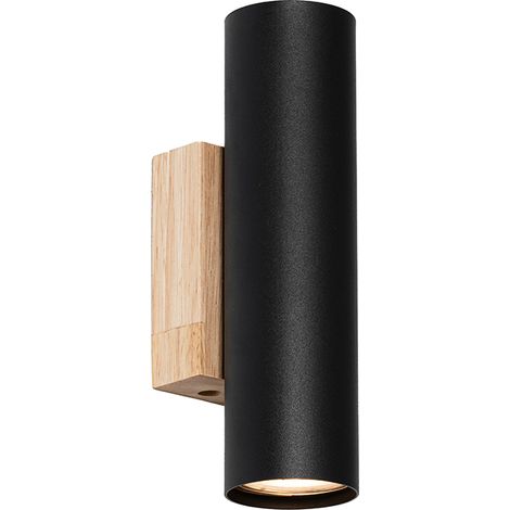 Modern Wall Light Black with Wood 2-Light - Jeana