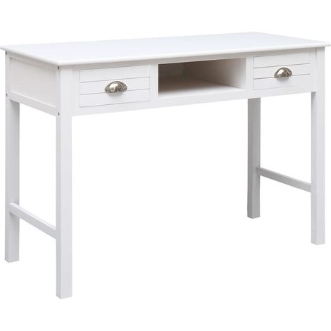 Schreibtisch Weiß 108x45x76 cm Massivholz Paulownia