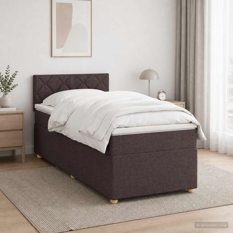 vidaXL Lit boxspring avec matelas Marron foncé 90 x 200 cm Tissu (1/5)