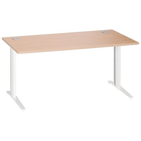 Bureau droit chêne clair L 160 cm piètement métal plus blanc Essens - Maxiburo