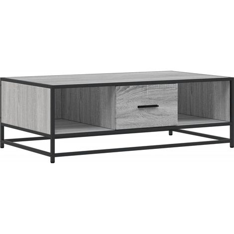 Mesa de centro estilo industrial con cajón y compartimentos abiertos 100 x 57 x 35 cm madera de ingeniería gris y metal DEC039966
