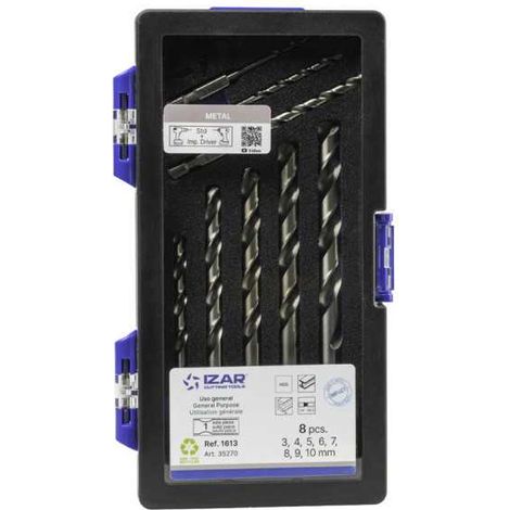 Broca Set 3-4-5-6-8 mm HSS Hexagonal 1/4 Larga DIN E6.3 Metal -1613- IZAR (1/4)