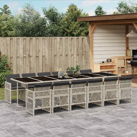 Ensemble à manger de jardin et coussins 13 pcs-Salon de jardin gris clair rotin 583984 (1/5)