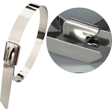 100 attaches de câble en acier inoxydable, colliers métalliques robustes à verrouillage automatique pour fixation et serrage (1/5)