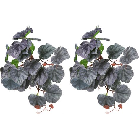 Lot de 2 plantes aquatiques artificielles, imitation vigne, feuilles en plastique réalistes avec ventouse pour aquarium, feuilles de bégonia bicolores. (1/5)