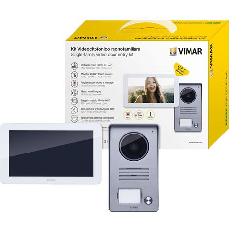 Vimar K40915 Kit Videocitofono Touch Screen Monofamiliare con Alimentatore Multispina, Grigio la Targa Esterna-Bianco Il Monitor (1/5)