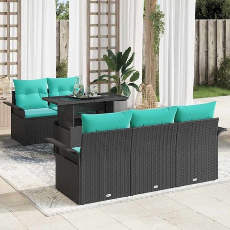 vidaXL Conjunto de sofá de jardín 6 uds. 5 plaza Negro ratán sintético (1/5)