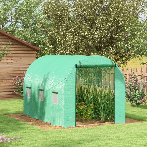 Serre de Jardin Tunnel 6 m² avec système d'arrosage intégré. 3L x 2l m 6 fenêtres Porte enroulable Vert
