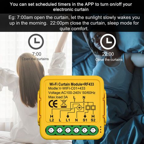 Module de rideau intelligent Tuya WIFI 433, interrupteur à persiennes, commande de volet roulant motorisé électrique, télécommande via application, compatible avec Google Assistant pour la commande vo (1/5)