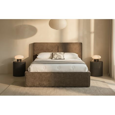 Lit coffre double tissu chenille moka sommier relevable 160x200 cm OLIVIA (1/5)