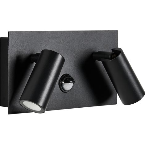 Lámpara LED de pared exterior estilo moderno con 2 focos sensor de movimiento de aluminio negro Cassley (1/5)