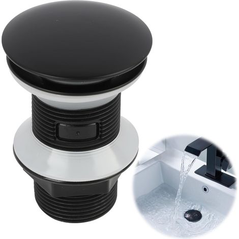 Bonde de Lavabo Universel, Bonde Clic Clac pour Évier, Bonde Lavabo sans Trop Plein, Bonde de Salle de Bain Pop-up, Mécanisme Pop-Up, pour Lavabos de Tous Genres, Installation Facile, Noir (1/5)