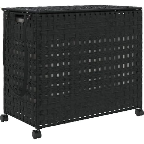 vidaXL Wäschekorb mit Rollen schwarz 66x35x60 cm Rattan