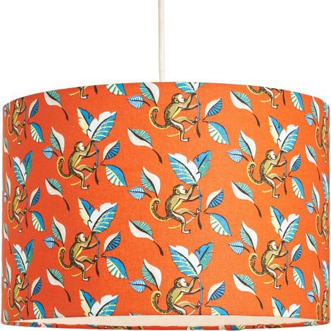 Litecraft Murphy Monkey Design Orange EasyFit Lampshade Drum Ceiling Light Shade (1/5)