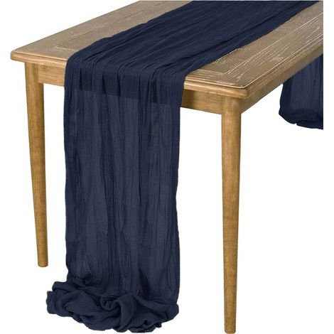 Runner da tavolo BOHO arricciato blu scuro rustico per tavolo delicato 90x300 cm