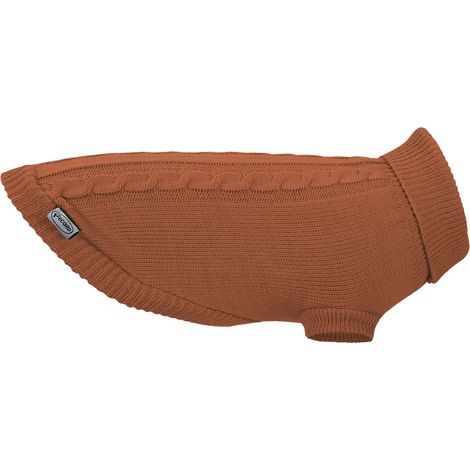 Pull pour Chien col Haut, Motif tressé, Trou Laisse et passejambe élastique. Marron, Taille XS - Longueur Dos 25 cm