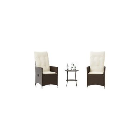 Ensemble de bistro 3 pcs avec coussins marron résine tressée (1/5)