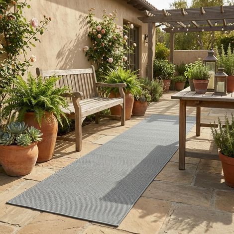 Tapis Long Extérieur - Tapis Lisa - Couleur Argent - Tapis de terrasse - Tapis de Cuisine - Tapis Long Couloir - Tapis d'entrée - Tapis 70 x 150 cm (1/5)