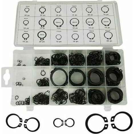 300 pièces Assortiment de 18 tailles de circlips pour circlips pour circlips pour circlips pour circlips avec boîte noire (3mm-22mm) (1/5)