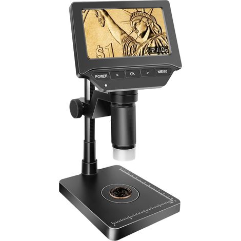 Microscopio digital de precisión con balanza, pantalla digital de 4,3", luces integradas, compatible con Windows y Mac. (1/5)
