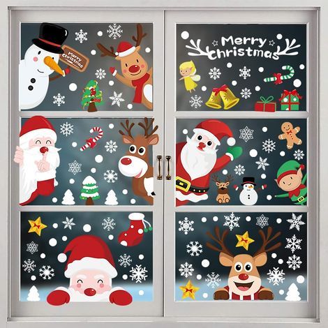 Noël Autocollants Fenetre Noël Décoration Réutilisable Noel Fenêtre Stickers Flocon de Neige Père Noël Rennes Rudolph Statique Noel Autocollants DéCalcomanie Vitrine Fenetres Magasin Décoration (1/5)