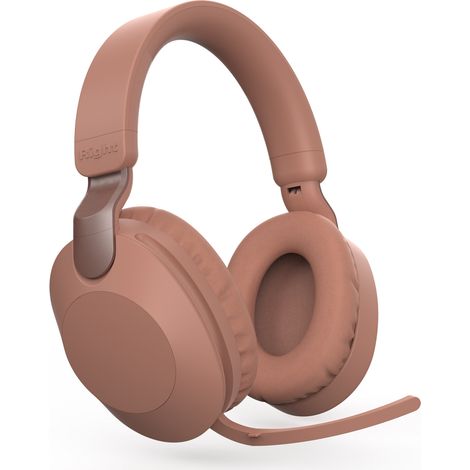 Écouteurs Bluetooth sans fil (couleur café) avec microphone, réduction du bruit, son stéréo, adaptés au sport et aux jeux.
