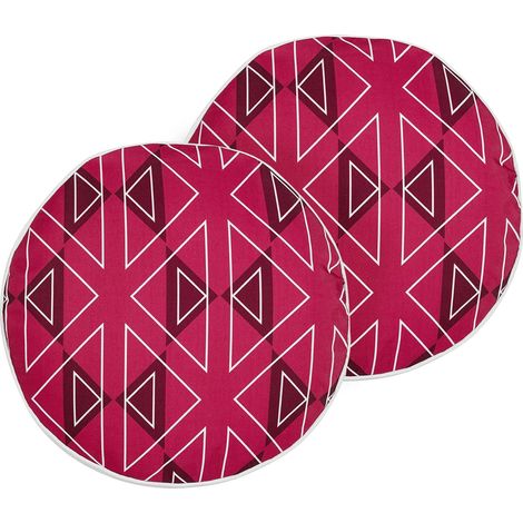 Set of 2 Outdoor Cushions MEZZANO Geometric Pattern 40 x 40 cm Pink
