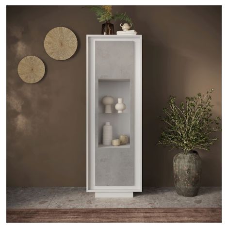 Vitrine SKY 1 porte – Finition Blanc mat laqué / Ciment (1/2)