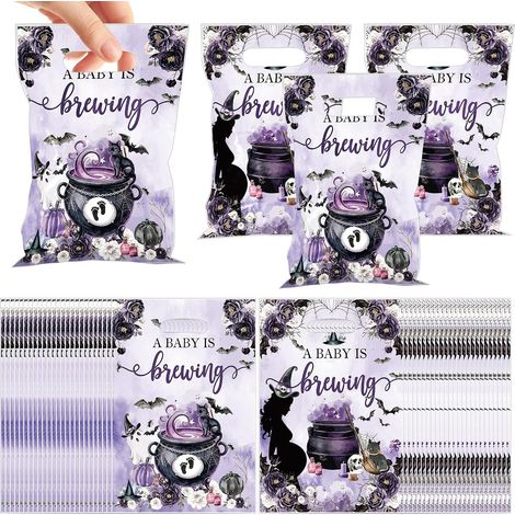 Lot de 50 sacs plastiques Halloween Baby Brewing, pochettes portables pour baby shower (1/5)