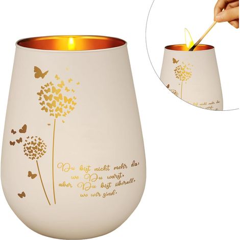 Photophore en Verre personnalisé, avec Inscription Tu n'es Plus là où tu étais, mais tu ES Partout, Lumière de deuil, Présent funéraire, Lanterne présent funéraire (A) (1/5)