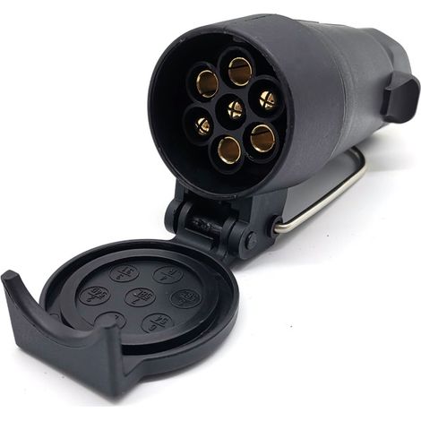 Presa per rimorchio femmina a 7 pin con valvola di protezione, adattatore per roulotte femmina a 7 pin, può essere sospesa - Nero