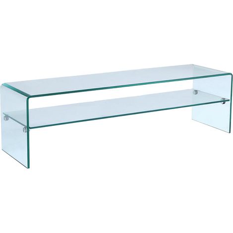 Vente-Unique – Meuble TV en verre trempé 140 cm – Niche de rangement – Épaisseur 12 mm – Charge max 20 kg – Style moderne (1/4)