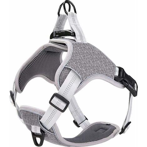 Harnais Chien Anti Traction Moyenne Taille Réfléchissant Réglable Respirant Gris M (1/5)