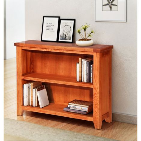 Hallowood Furniture Cotswold Oak Low Wide Bookcase with 1 Fixed Shelf, Solid Oak Book Case Unit, Wooden Bookshelf, Fully Assembled Low Storage Unit for Bedroom, Home Office, Living Room (1/5)