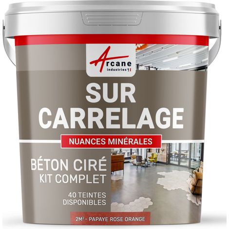 Béton ciré sur carrelage, cuisine, salle de bain, mural, sol, plan de travail, décoratif, revêtement, douche, kit - 2 m² (en 2 couches) Papaye Rose Orange - ARCANE INDUSTRIES