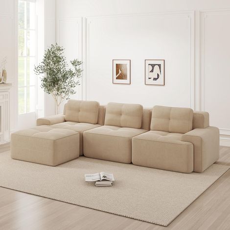 Canapé d'angle modulable Cloud sans structure, canapé modulable avec pouf, canapé Cloud modulable, canapé Cloud 3 places en velours côtelé pour salon, canapé sans montage, beige (1/5)