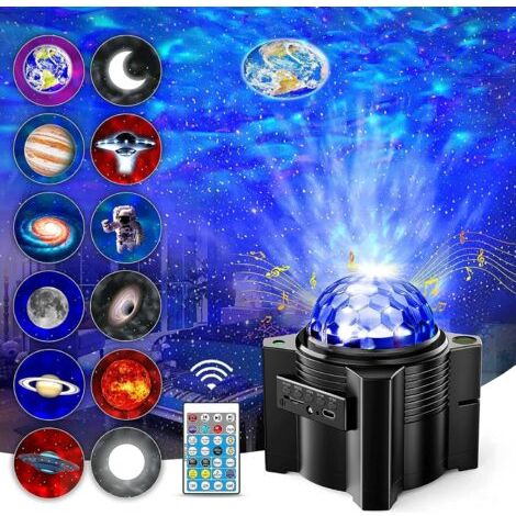 Projecteur Ciel Etoile, Projecteur LED Veilleuse Enfant Rechargeable avec 12 Lentilles Différentes, Lampe Projecteur Luminosité Réglable Bluetooth 15 Mode Télécommande pour Bébé Adulte Décor (1/5)