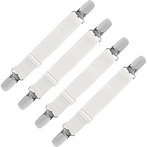 Tendeur Drap Housse Élastique, Fixation Attache Sangle de Maintien Ajustable pour Drap Lit, Canapé, Housse de Repassage (Blanc, Lot de 4) (1/4)