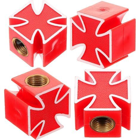 Set mit 4 universellen, kreuzförmigen Reifenventilkappen – 2,00 x 2,00 x 1,30 cm – Rot (1/3)