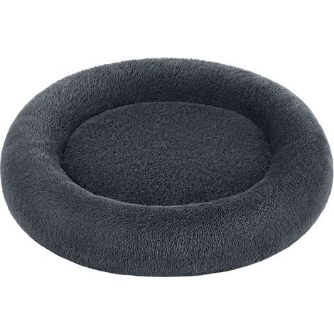 Panier pour Chien, Lit Rond en Forme de Beignet, Canapé, Coussin Central Amovible et Lavable, Tissu Peluche Doux, Ø120 cm, Gris Foncé