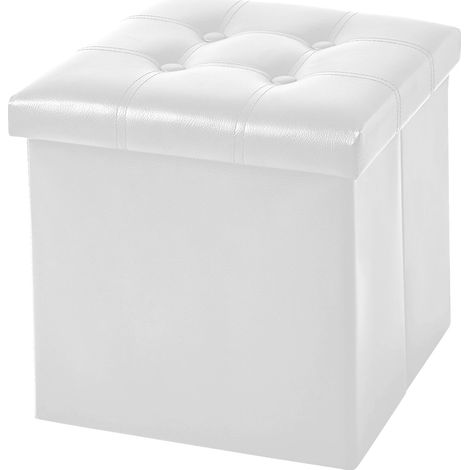 Pouf Contenitore In 2 Misure Medio 38x38 - Grande 50x50 Quadrato Portaoggetti In Ecopelle Poggiapiedi Salotto Sgabello Pouff Camera Design Con Coperchio Bianco - 50x50x50