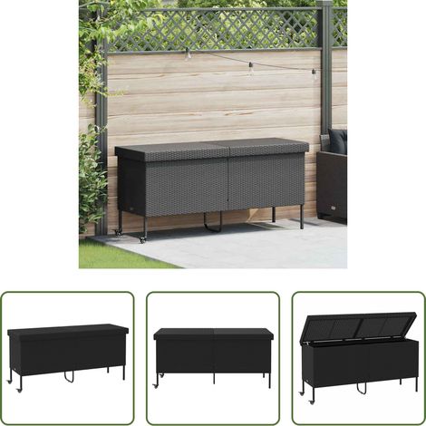 Gartentruhe - Gartentruhe mit Rollen Schwarz 160x55x75 cm Poly Rattan (1/5)