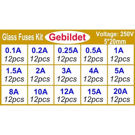 15 180pcs 5×20mm 250V Fusion Rapide Fusible Verre Kit d'assortiment(0.1A/0.2A/0.25A/0.5A/1A/1.5A/2A/3A/4A/5A/8A/10A/12A/15A/20A,Chaque 10pcs) (1/4)