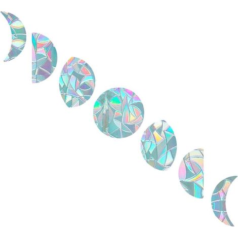 Adhesivos para ventanas con fases lunares, adhesivos anticolisión estáticos con efecto arcoíris, calcomanías para ventanas, adornos atrapasoles, vinilo prismático no adhesivo (paquete de 7) (1/4)