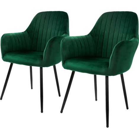 ML-Design 2x Sillas de Comedor Verdes Ergonómicas, Asiento Tapizado Aspecto de Terciopelo Patas de Metal con Respaldo y Reposabrazos Sillón Moderno para Mesa de Salón Oficina Dormitorio Cocina (1/5)