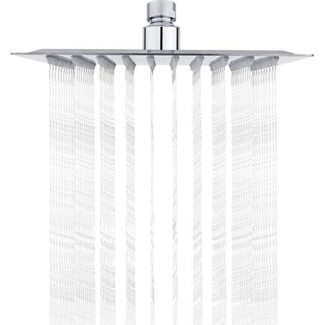Pommeau de douche carré 20 cm en acier inoxydable – Filetage universel 1/2' – Rotation 360° – Économie d'eau 30% (1/4)
