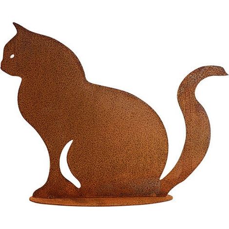 Statuette de Chat Décorative en Métal Patiné Effet Rouille pour Jardin et Terrasse 25 x 32 cm - PANGIVO (1/5)