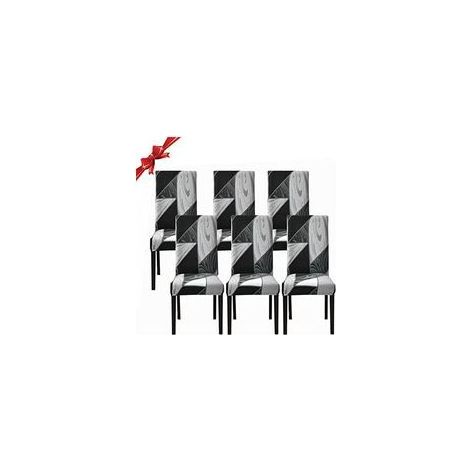 Lot de 6 housses de chaise de salle à manger extensibles (noir géométrique, lot de 6), housses de chaise lavables universs, housses de chaise faciles à nettoyer pour décor de salle à manger d'hôtel, r (1/5)