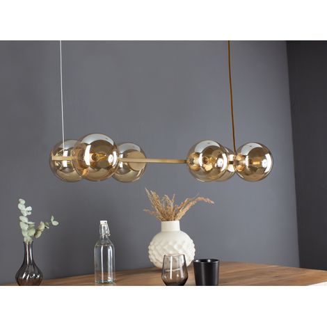 Pendelleuchte PLUTO 6-flammig Messing & Amberglas Kugeln, Breite 80cm (1/5)