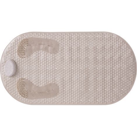 Shower Mat, Non-Slip Bath Mat, Antibacterial Bath Mat, Massage Mat, 40x80cm with Grinding Stone, Suction Cups and Drainage Holes, Beige/ (1/5)